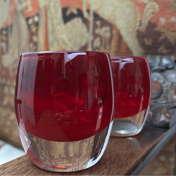 Crate & Barrel Pair of Red Glass Votive Candle Holders - Picture 1 of 16